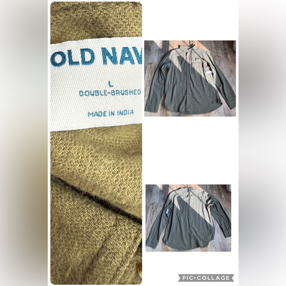 NWT Old Navy Men's Double-Brushed Olive Army Green Shirt Button Down Large